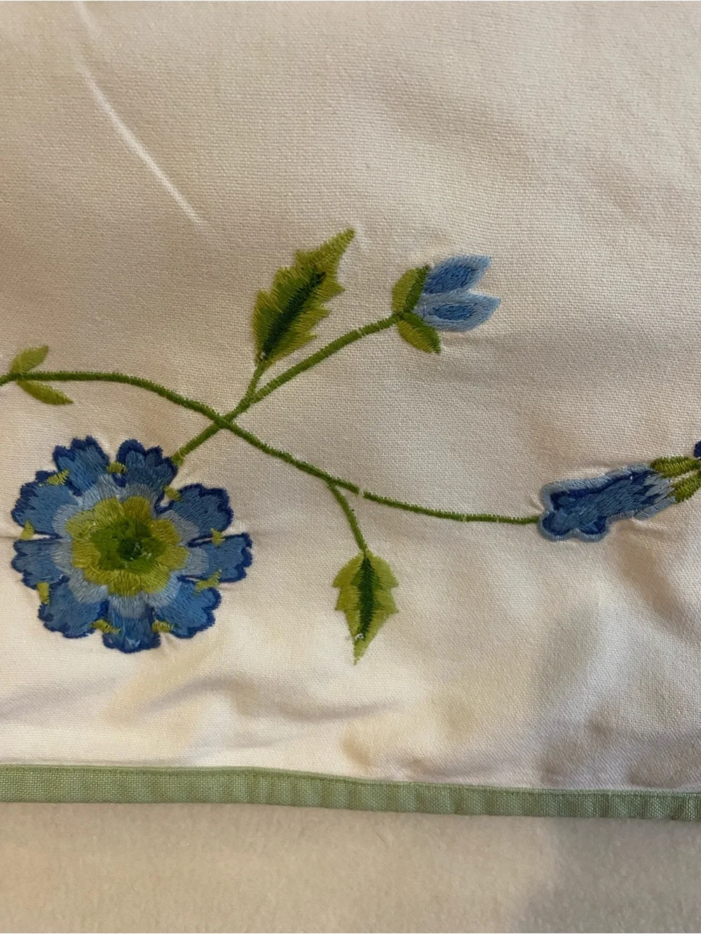 Pottery Barn white blue green floral embroidered square Euro sham